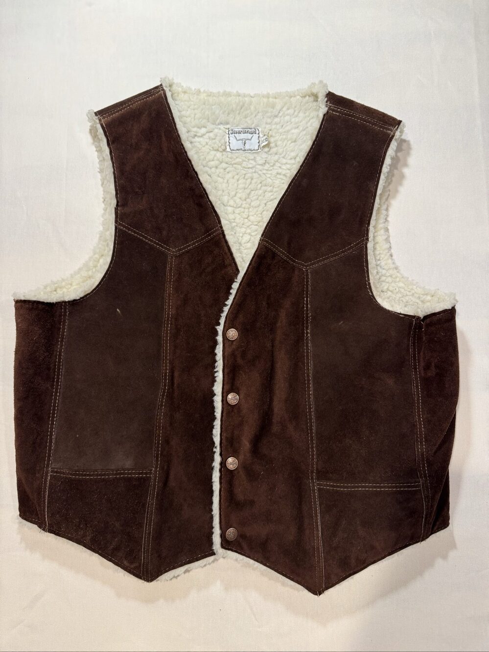 Women's Steer Brand Leather Sherpa Lined Western Vest – Brown – Extra Large